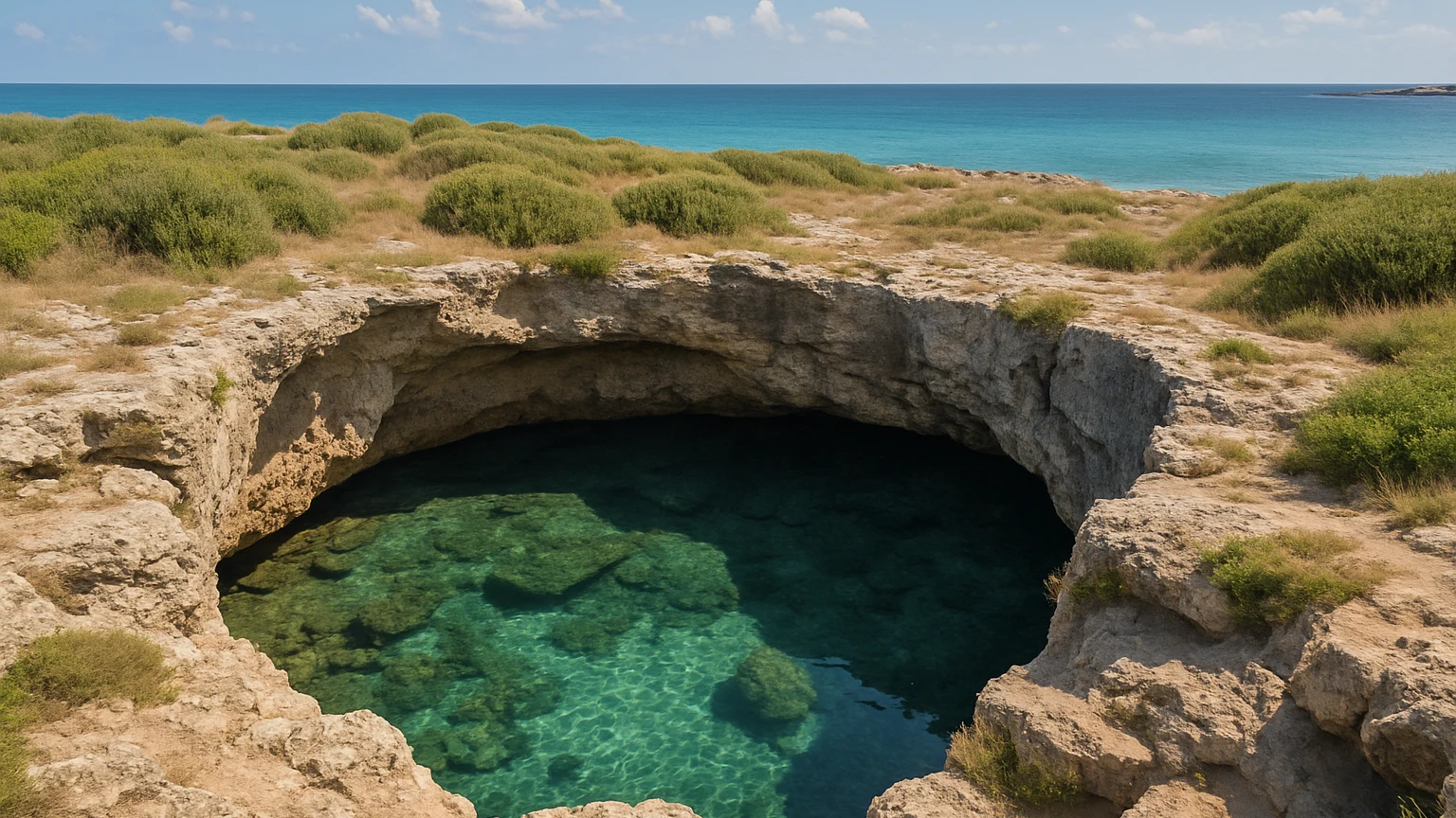 Porto Cesareo, cosa sono le “spunnulate”: le doline carsiche di Torre Castiglione dove acqua dolce e mare si incontrano